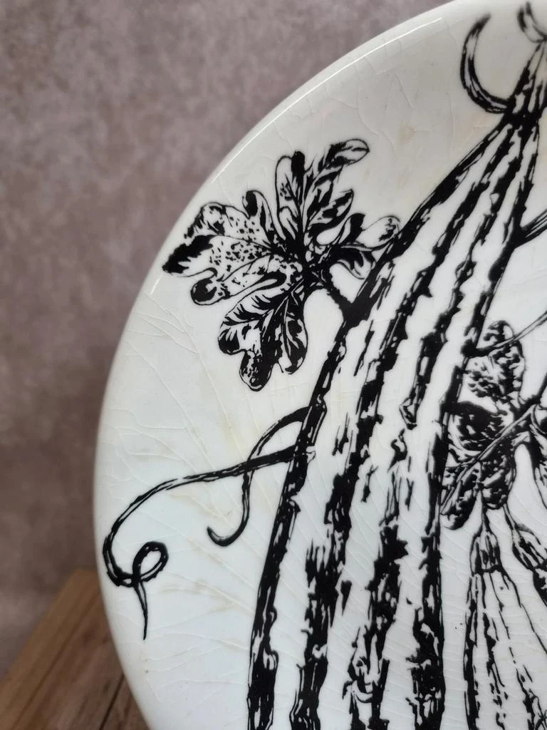 Platos planos Gien France decoración huerto calabazas en blanco y negro – photo 5